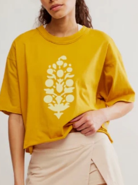 FP Movement by Free People Tops - FP Movement by Free People Mustard Yellow Graphic Crew Tee